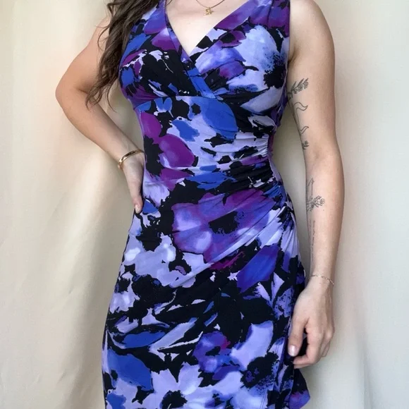 Stylish Purple and Black Sleeveless Dress - Picture 2 of 6